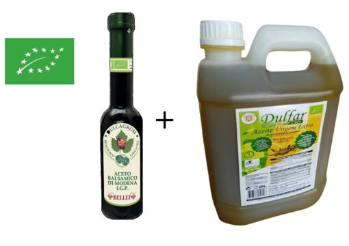 Vinaigre balsamique bio Bellei 25cl et huile d'olive extra vierge bio Dulfar 2 litres - Le Comptoir du Portugal l'épicerie fine portugaise depuis 2012